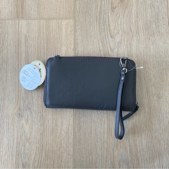 New The Sak Iris Gray Leather Studded  Convertible Crossbody Wristlet - Picture 3 of 6